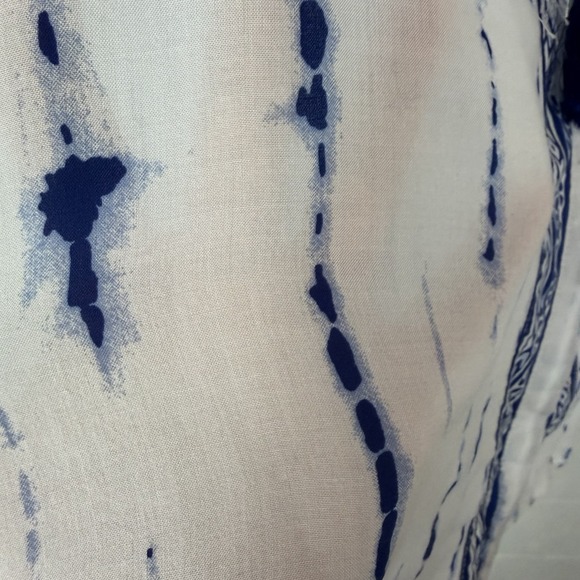 Chico's Button Up Top Blue Tie-Dye Crochet Tassel Neck Tie Sheer Boho Artsy XL - Picture 9 of 15